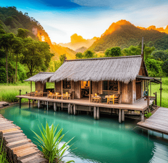 a small wooden house with a thatched roof and a thatched roof