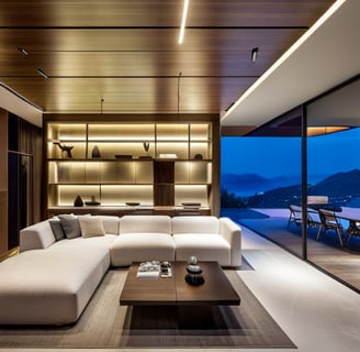 a living room with a couch and a table