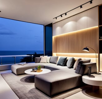 a living room with a couch and a table