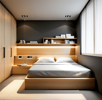 a bed with a bed and a book shelf