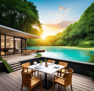 a table setting with a table setting on a deck