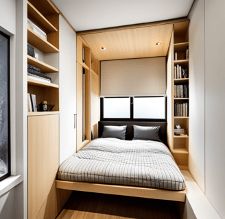 a bed with a bed in a small room
