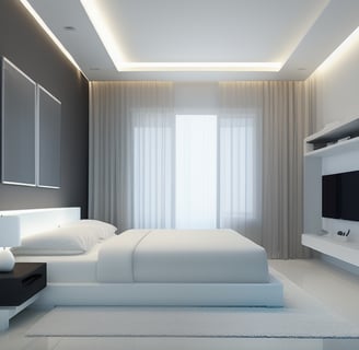 a bedroom with a bed and a tv
