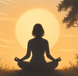 Woman meditating in the sun with a beautiful sunset