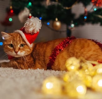 Ginger cat wearing a Christmas hat