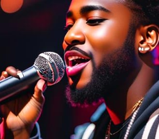 a man with a microphone and a microphone in front of a microphone