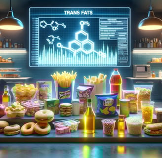 lejra a table with a variety of trans fats junk food items on it