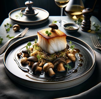 lejra cod plate of food with mushrooms porcini