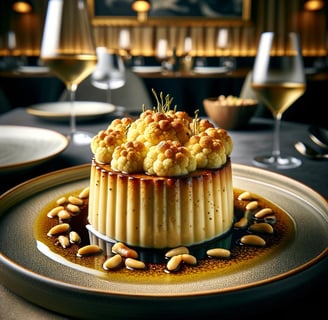lejra a dessert with cauliflower pine a dessert on a plate