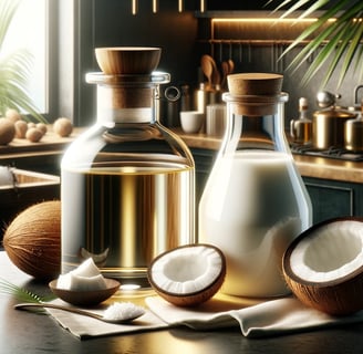 lejra bottle of coconut oil on a counter top
