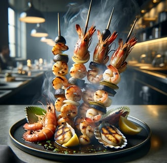 lejra skewers plate of food on a table with a lot of food