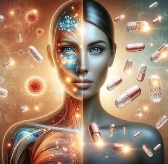 lejra woman with a face full of pills of collagen