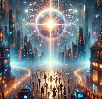 a group of people walking through a city