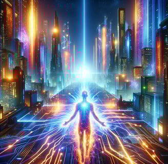 lejra man standing in front of a cityscape with a futuristic cityscape