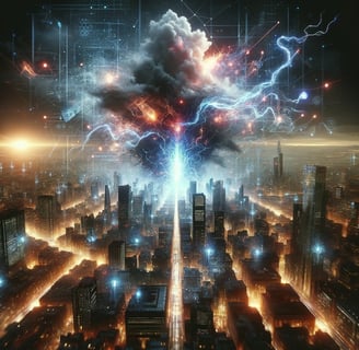 a cityscape of a city with a large cloud