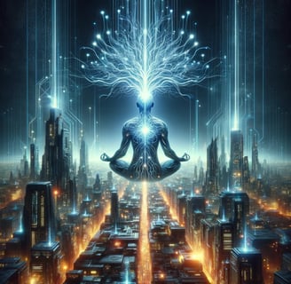 a man meditating in meditation position in a city
