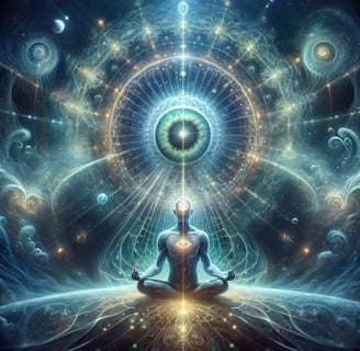lejra man sitting in meditation position with a third eye on his head