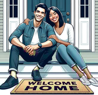 first time home buyers sitting on porch