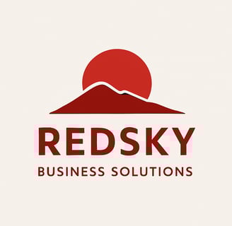 a red sky business logo with a mountain in the background