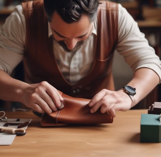 a leather crafter working on a project