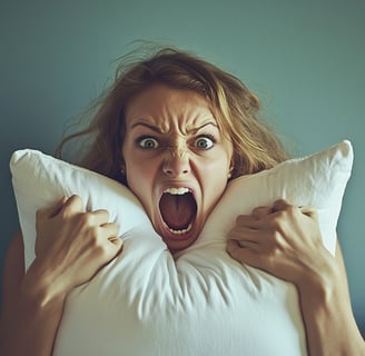 screaming woman with pillow