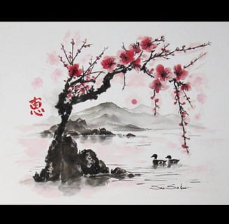 handpainted japanese cherry blossoms
