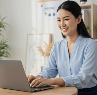 Virtual assistant from Philippines smiling and working