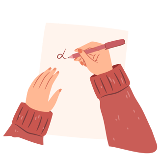 le mani di una ragazza che scrivono una lettera