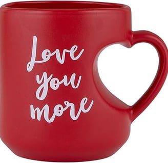 red heart shaped handle mug