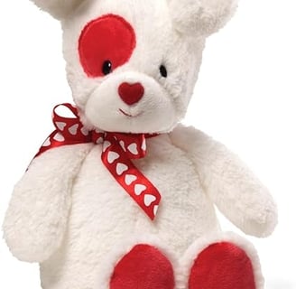Gund plush white doggy with red hearts patches on it