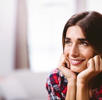 a woman with a plaid shirt and a plaid shirt