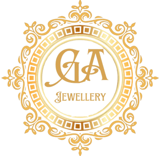 a gold and black jewelry logo with the letter g a