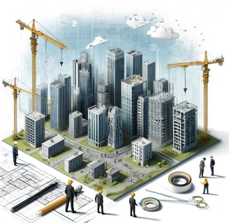 a group of people standing around a building