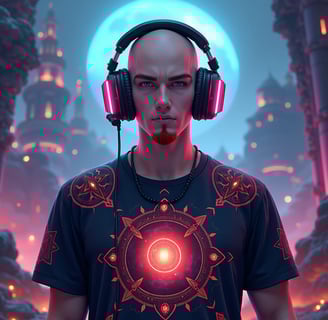 a man with headphones on a dark background