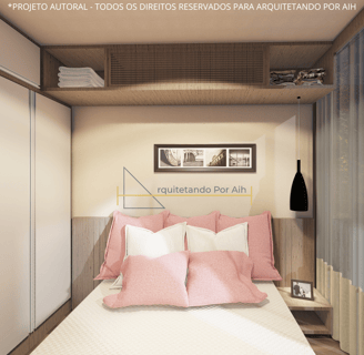 Dormitório confortável em uma casa container, com ótima iluminação natural, cama de casal e armário.