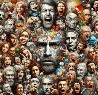 a man with many faces and faces of different faces