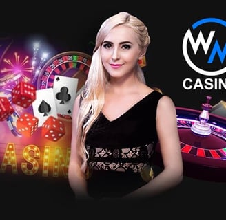 a woman holding a casino roule and a casino table