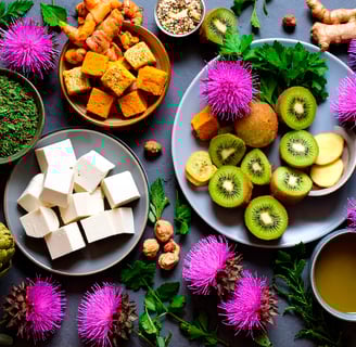 Alimentos que aportan estatinas sobre una mesa