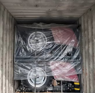 Chinese tractors are being loaded into containers and shipped to customers worldwide