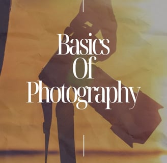 "Basics of Photography – 20 short videos by @recits, featuring tips and visuals in sunset-themed poster."