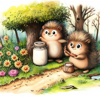 Two hedgehogs in a forest