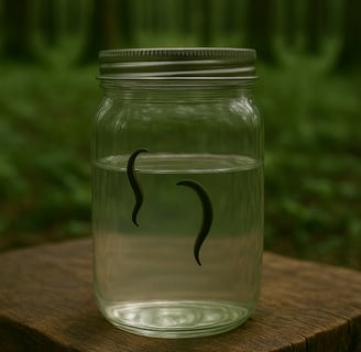 un bocal contenant des sangsues et de l'eau