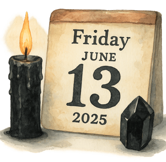 calendar friday june 13th 2025 black lit candle black obsidian crystal spellboundandstunning.com