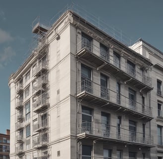 Two workers are engaged in maintenance work on a street, using a specialized vehicle equipped with a hose and large equipment. One worker is handling tools near an open manhole, while the other operates machinery on the vehicle.