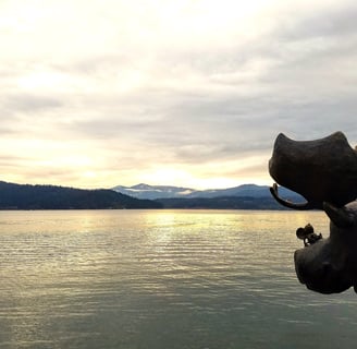 Coeur d'Alene, ID - Statue of a moose over looking Coeur d'Alene lake