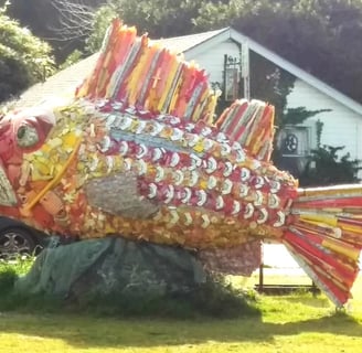Oregon Coast -Huge fish sculpture in downtown Bandon
