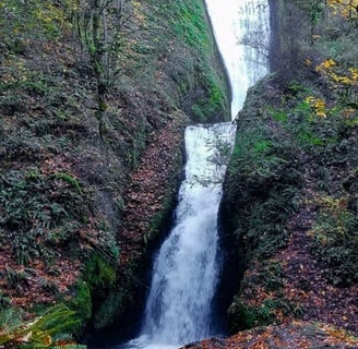 Columbia River Gorge, Oregon - Bridal Veil Falls is nearby the Bridal Veil old Lumber Mill