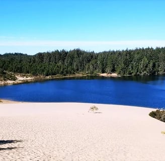 Oregon Coast - Cleewax Lake & sandy beach in Florence