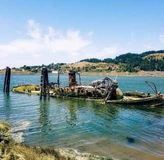 Oregon Coast - A small sunken ship by