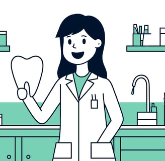 A female dentist holds giant tooth in an office, representing efficient bookkeeping in dental clinic
